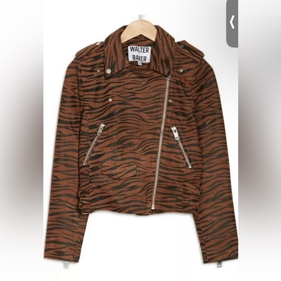 NWT $798 WALTER BAKER Liz 100% goat Leather Jacket. Brown zebra - Picture 3 of 4